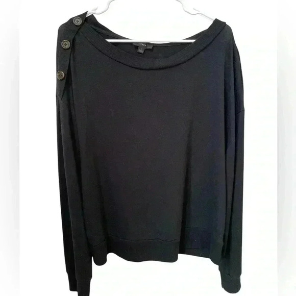 J. Crew Black Pullover Sweater Womens L Asymmetrical Button Capsule Wardrobe - Picture 1 of 5